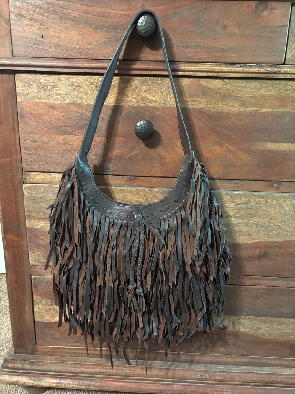 Lucky Brand Brown Layered Fringe Shoulder Bag